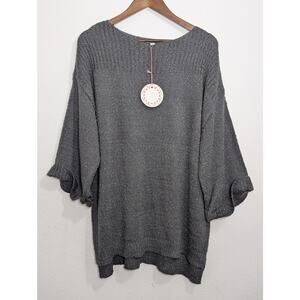 Umgee Wide Sleeve Knit Sweater Gray Size M NWT